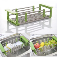 Сушилка для посуды настольная складная над раковиной многофункциональная нержавейка Kitchen Drain Shelf Rack. Цвет: зеленый