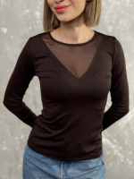 Жіноча кофтинка з декольте сітка «Annabel» | Норма і батал Шоколадний, 42-44
