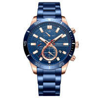 Чоловічий годинник Curren 8417 Blue-Gold з хронографом та синім металевим браслетом