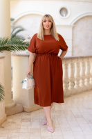 Жіноча сукня міді зі шнурком «Rea» оптом | Батал Теракот, 50-52