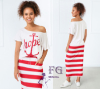 Літній костюм «Maritime» оптом | Розпродаж моделі 50-52, Червоний