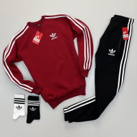 Зимний спортивный костюм Adidas світшот штани бордово-чорний