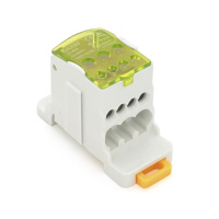 Параллельный разветвитель-сплиттер UKK80, 6 выходов (латунь) 4х6мм²+2х16мм², вход 1х16мм², AC/DC 1000V, 80А, 75*47*29,4 мм, YELLOW