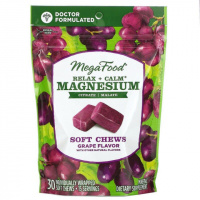 Успокаивающий Магний, вкус винограда, Relax + Calm Magnesium Soft Chews, Grape, MegaFood, 30 мягких