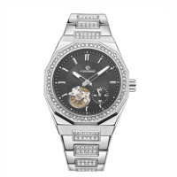 Механічний годинник Forsining 8313 Silver-Black Steel з автопідзаводом та сталевим браслетом