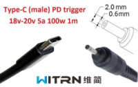 Переходник на 18-20v (max 5a, 100w) 2.0x0.6(1.0)mm 1m з USB Type-C (male) Power Delivery PD (WITRN) тригер (A