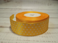 Стрічка атласна в горох. Колір: Темно-жовтий. Розмір: 2,5 см