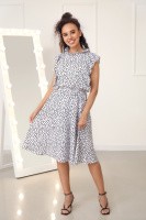 Сукня в горошок з воланами «Emily» оптом | Розпродаж моделі Білий, 46-48