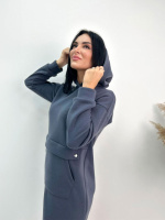 Тепле плаття-худі на флісі «Solo» оптом | Норма і батал I Розпродаж моделі 46-48, Графіт