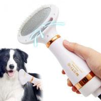 Фен расческа для шерсти собак и кошек Pet Grooming Dryer WN 10 2в1 массажер щетка для груминга животных Белая с золотым