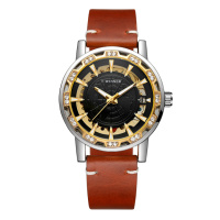 Чоловічий механічний годинник Winner 8278 Silver-Gold-Black зі сріблястим корпусом та люмінесцентними стрілками
