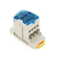 Параллельный разветвитель-сплиттер UKK80, 6 выходов (латунь) 4х6мм²+2х16мм², вход 1х16мм², AC/DC 1000V, 80А, 75*47*29,4 мм, BLUE