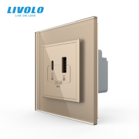 Розетка USB-A та USB-C з Power Delivery 36W Livolo золотий скло (VL-C7FCUA18W.UC18W-2AP)