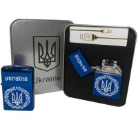 Дуговая электроимпульсная USB зажигалка Украина металлическая коробка HL-447. Цвет: синий