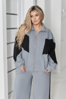 Спортивний флісовий костюм «Connect» | Норма і батал | Розпродаж моделі| Сірий + чорний, 54-56