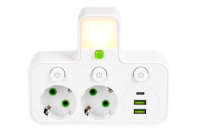 Мережевий розгалужувач на 2 розетки з 2 USB + 1 Type-C з кнопками (125403)