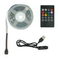 LED лента USB RGB 5V, IP 20, 10м, с пультом, на самоклейке