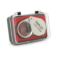 Лупа ручная TRIPLET 10X-21mm, складная (брелок), металл-стекло, пластиковая коробка. 42*24*18mm.