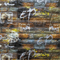 Самоклеющаяся декоративная 3D панель под серо-оранжевый кирпич граффити 700x770x6мм (026) SW-00000078