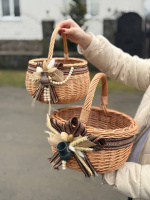 Набір мама-дочка з 2-х кошиків «Болерка» ∅ 32 та 20 см з декором в етностилі з натуральної лози на Великдень