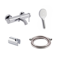 Комплект для ванної кімнати Qtap Robin Chrome: Змішувач QTROB3060102C + Тримач QTCRMA030 + Шланг QTHADPVC160C + Лійка QTRUCA115O3KCW