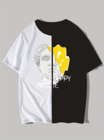 Чорно - біла чоловіча футболка з ДТФ принтом (оверсайз)