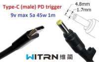 Переходник на 9v (max 5a, 45w) 4.8x1.7mm 1m з USB Type-C (male) Power Delivery PD (WITRN) тригер (A class) 1 день гар.