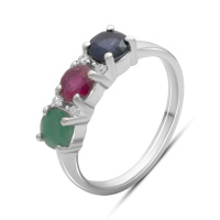 Серебряное кольцо CatalogSilver с натуральным сапфиром 1.917ct, изумрудом, рубином, вес изделия 3,2 гр (2182351) 18 размер
