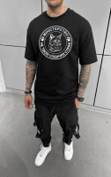 Чорна літня легка чоловіча оверсайз футболка з принтом