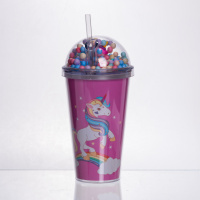 Пластикова склянка з трубочкою та кришкою 400 (мл) багаторазова пластикова склянка Малиновий HP-18-2P