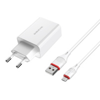 Сетевое зарядное устройство Borofone BA21A USB QC 18W белое + кабель USB to MicroUSB