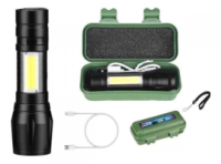 Светодиодный фонарик аккумуляторный XPE+COB+Light A-2821 ручной маленький, Черный