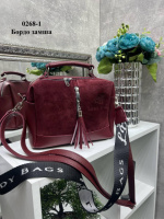Натуральна замша. Бордо - стильний якісний клатч-чемоданчик Lady Bags на два відділення з двома знімними ременями (0268-1)