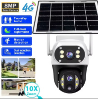 8MP 4K HD Сонячна 4G камера 2 об'єктиви 3 екрани PIR детектор руху 10-кратний зум камери нічного бачення сонячна камера