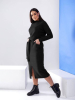Довга ангорова сукня з поясом «Juliette» оптом | Батал | Розпродаж моделі Чорний, 54-56