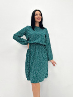 Жіноча сукня в горошок з довгим рукавом «Virginia» оптом | Норма і батал | Розпродаж моделі Темно-зелений, 42-44