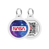 Адресник для собак і котів металевий WAUDOG Smart ID з QR паспортом, малюнок «NASA21»