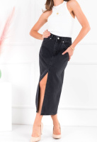 Жіноча темно-сіра джинсова спідниця з розрізом
