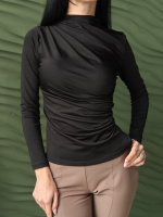 Базовий жіночий лонгслів з драпіруванням «Sweet» | Норма і батал Чорний, 46-48