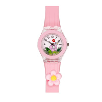 Дитячий годинник Better 005 Flowers Pink-White для дівчаток, рожевий силіконовий ремінець, кварцовий механізм