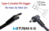 Переходник на 9v (max 5a, 45w) 2.5(2.35)x0.7mm 1m з USB Type-C (male) Power Delivery PD (WITRN) тригер (A class) 1 день гар.