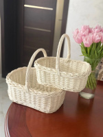 Набір квадратних кошиків «Двійка» 2 шт плетені з натуральної відбіленої лози з ручкою для Великодня, пасхальна корзинка