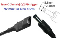 Переходник для роутера 9v (3a, 27w) 5.5x2.1mm 8-10cm з USB Type-C (Female) Quick Charge Power Delivery QC|PD тригер (A class) 1 день гар.
