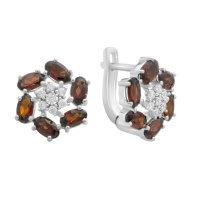 Серебряные серьги CatalogSilver с натуральным гранатом 3.933ct, фианитами (2191452)