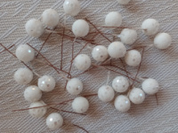 Ягодка глиттерная на веточке / цвет белый / 15 мм