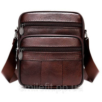 Чоловіча сумка з натуральної італійської шкіри, коричнева, компактний месенджер, кросбоді