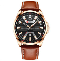 Чоловічий годинник Curren 8379 Cuprum-Black-Brown з мінеральним склом та шкіряним ремінцем