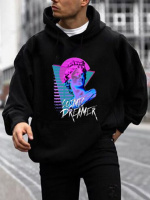 Чоловіче чорне стильне оверсайз худі з трендовим принтом