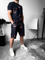 Легкий чорний чоловічий літній спортивний костюм з модним принтом