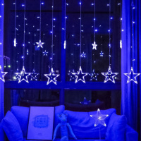 Светодиодная гирлянда штора «6 Звёзд» Star Curtain BLUE 4.2м 120 LED, новогодняя гирлянда бахрома (ST)